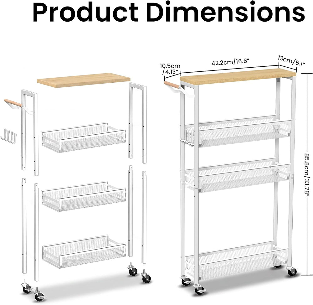 Extra Slim Storage Cart with Adjustable Shelf, 4 Tier 5.1" Narrow Rollin...