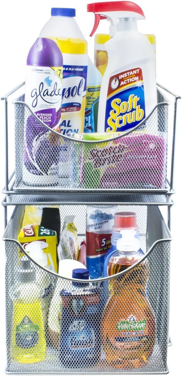 Sorbus Under Sink Organizer, Pull-Out Mesh Drawer (1 Drawer, Silver)