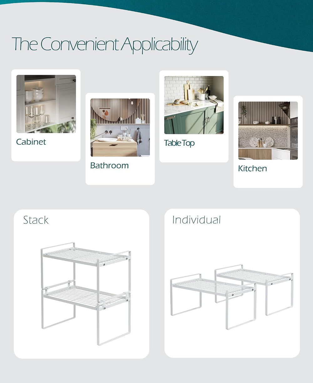 Cabinet Shelf Organizer, Pantry Shelf Rack, White 13x8.3x7.3