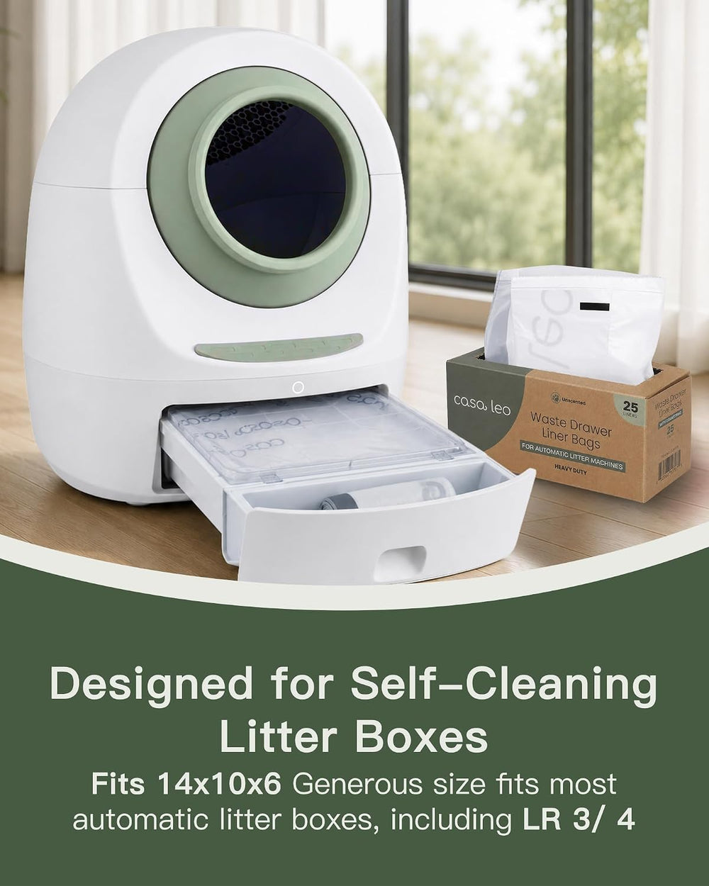 Casa Leo Waste Drawer Liners, 50 Automatic Litter Box Bags