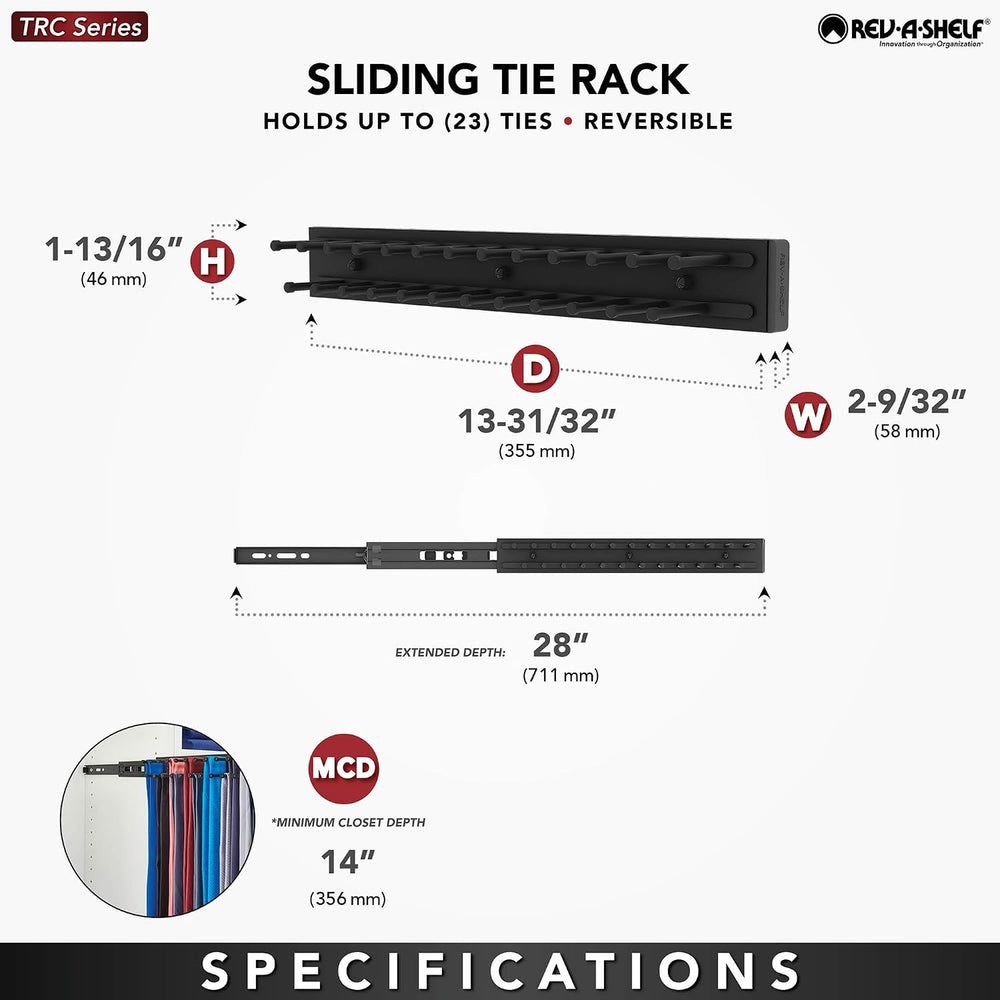 Rev-A-Shelf Sliding Tie & Belt Rack for Closets, Min Opening 2.5"W, ...