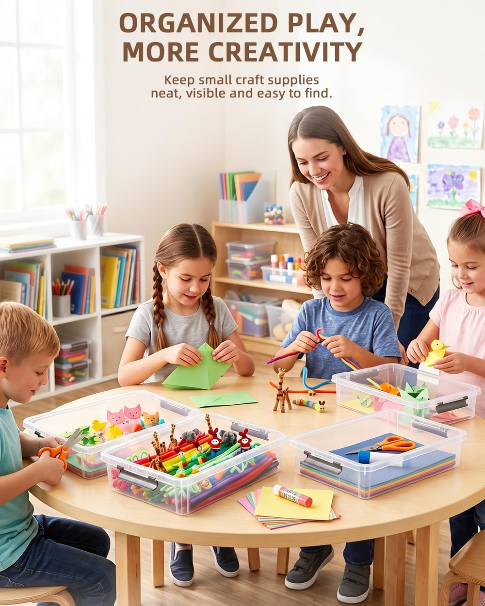 Storage Bins with Lids,6 Quart Clear Sensory Bins,Plastic Bins for Arts Craft...