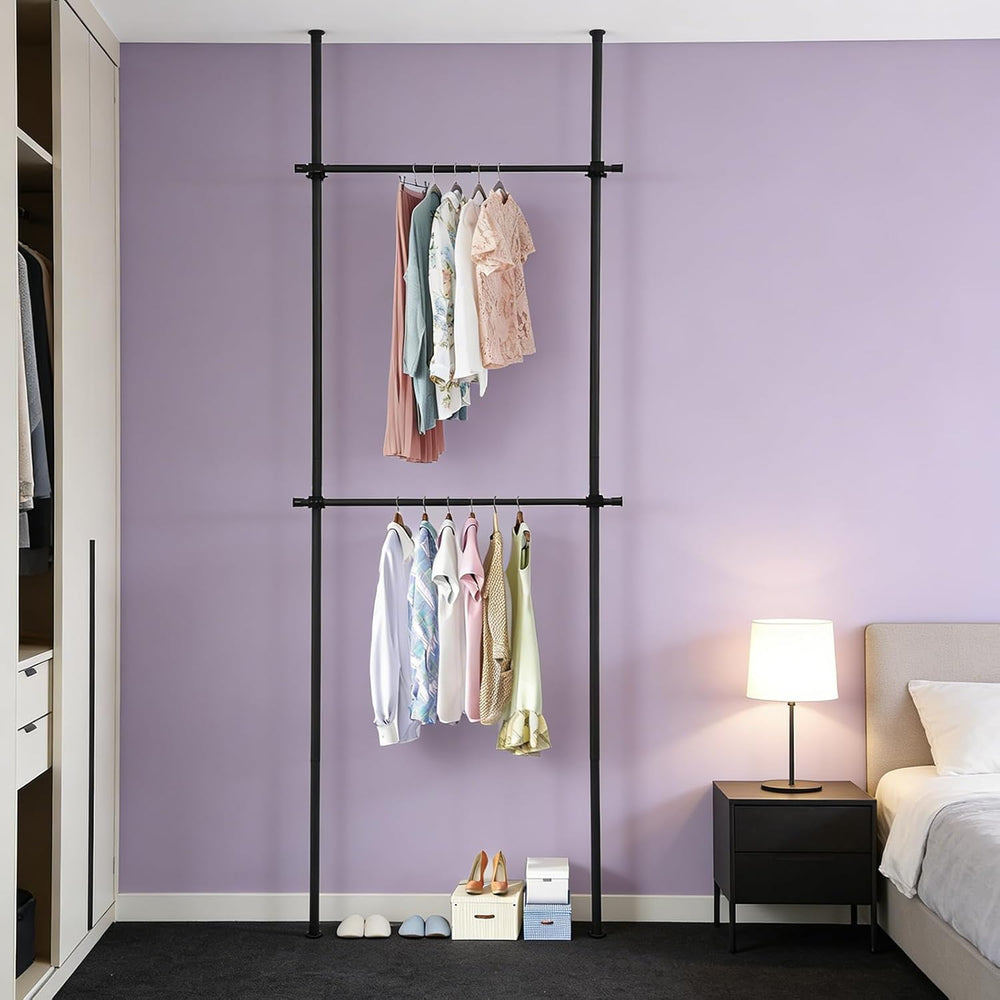 Heavy-Duty Floor to Ceiling Drying Rack, 2-Tier Double Rod Clothing Organizer...