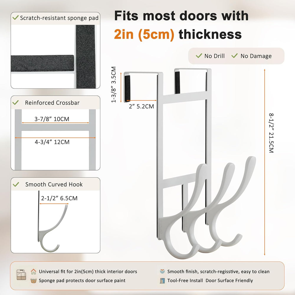 SKOLOO Over The Door Hooks, Pack of 2, Metal Towel Rack for Bathroom, 30lb Ca...