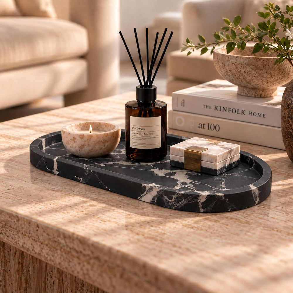 Natural Black Marble Bathroom Tray, 12 x 6 in, Vanity Tray