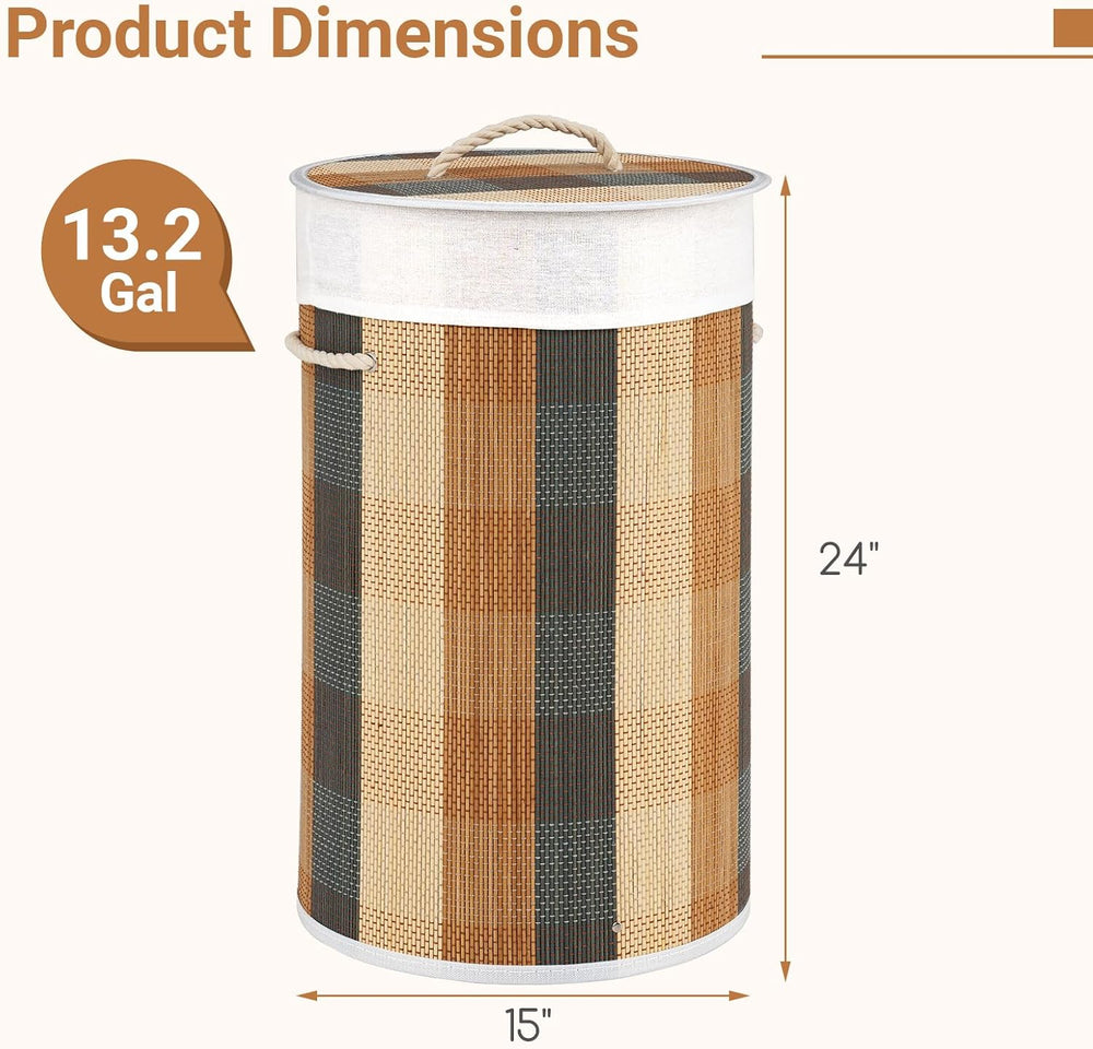 Giantex Round Bamboo Laundry Hamper with Lid, 13.2 Gal Large Capacity Clothes...
