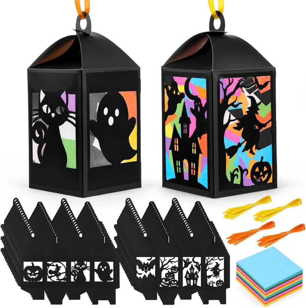 60 Sets Halloween Paper Lantern Crafts Bulk Pumpkin Ghost Suncatcher Kit