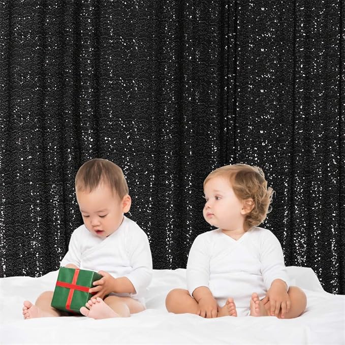 Eternal Beauty Black Sequin Backdrop, 6x8 Ft Halloween Glitter Background Cur...