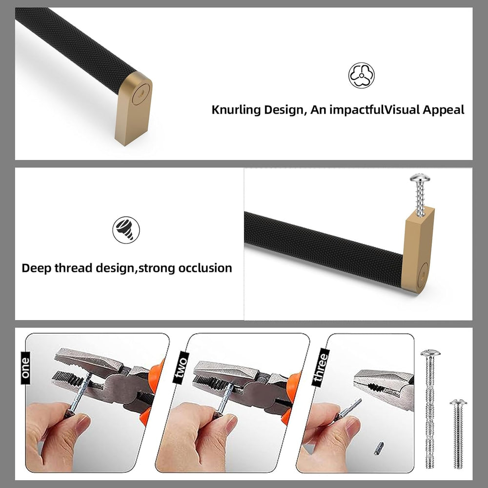10 Pack Matte Black and Champagne Bronze Cabinet Pulls knurled 5 Inch Hole Ce...