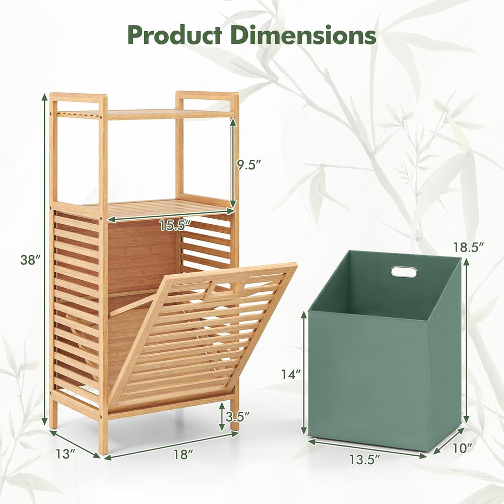 RELAX4LIFE Laundry Hamper Bamboo W/Removable Liner, 2-Tier Shelves Tilt-out D...