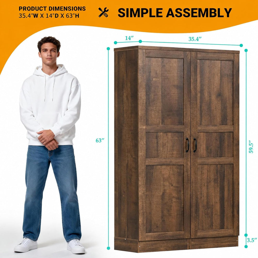 Unikito 63" Kitchen Pantry Storage Cabinet with Doors & Shelves, 2-Pack