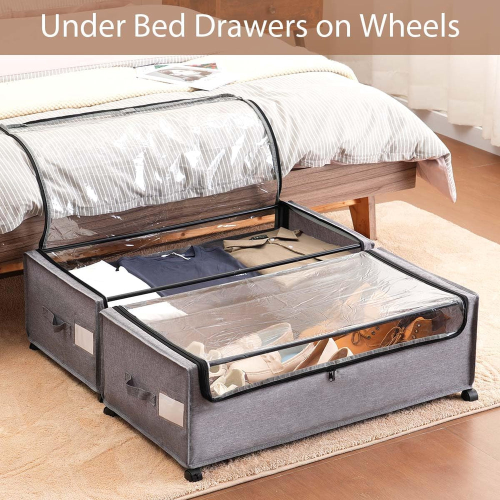 FOUCSSOMEI 4-Packs Under Bed Storage with Wheels, Under The Bed Storage Drawe...