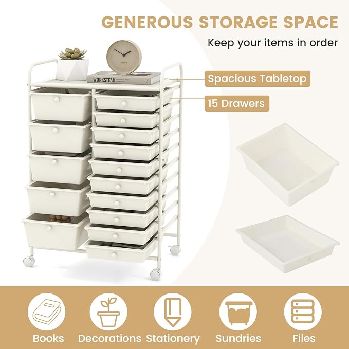 GOFLAME 15-Drawer Rolling Storage Cart, Utility Cart