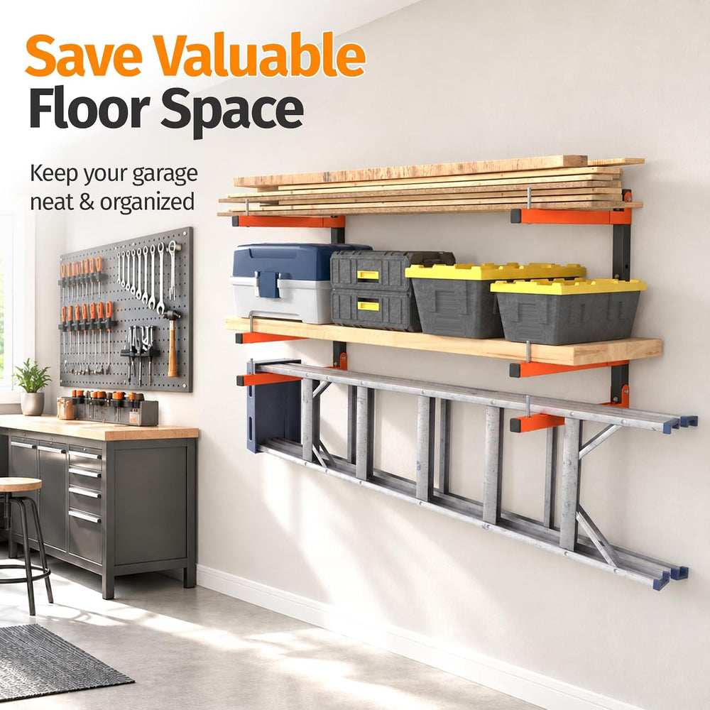 2 Pack Lumber Storage Rack Wall Mount, 660LBS Heavy Duty Wood Rack- Orange