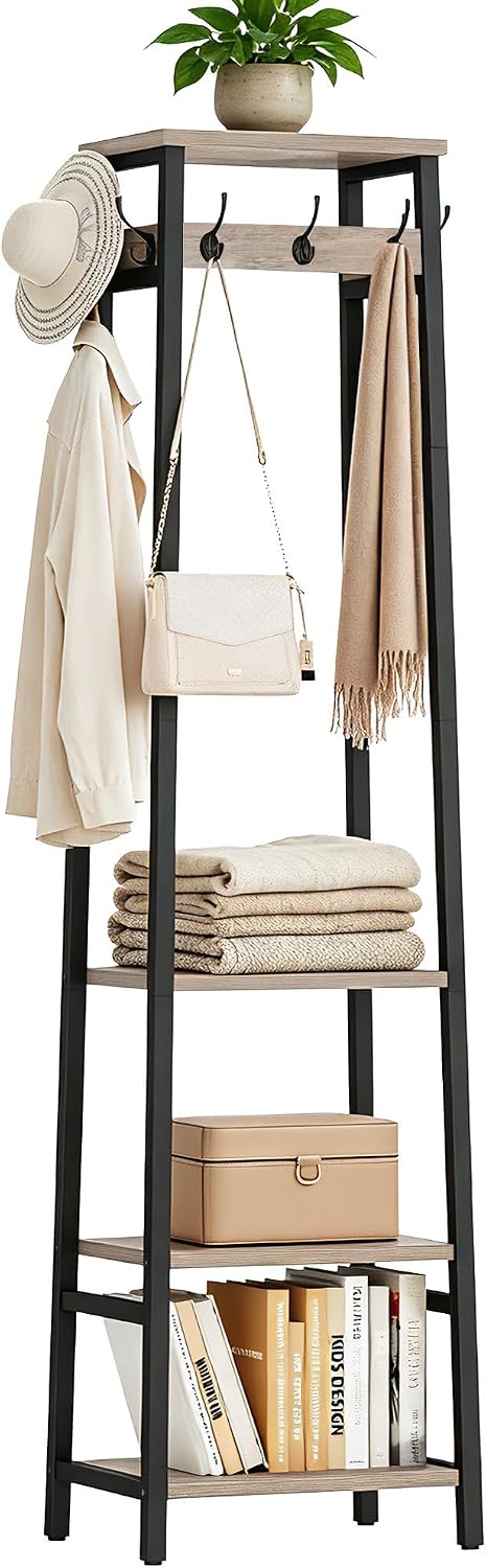 Coat Rack Freestanding with 3 Shelves and 7 Hooks