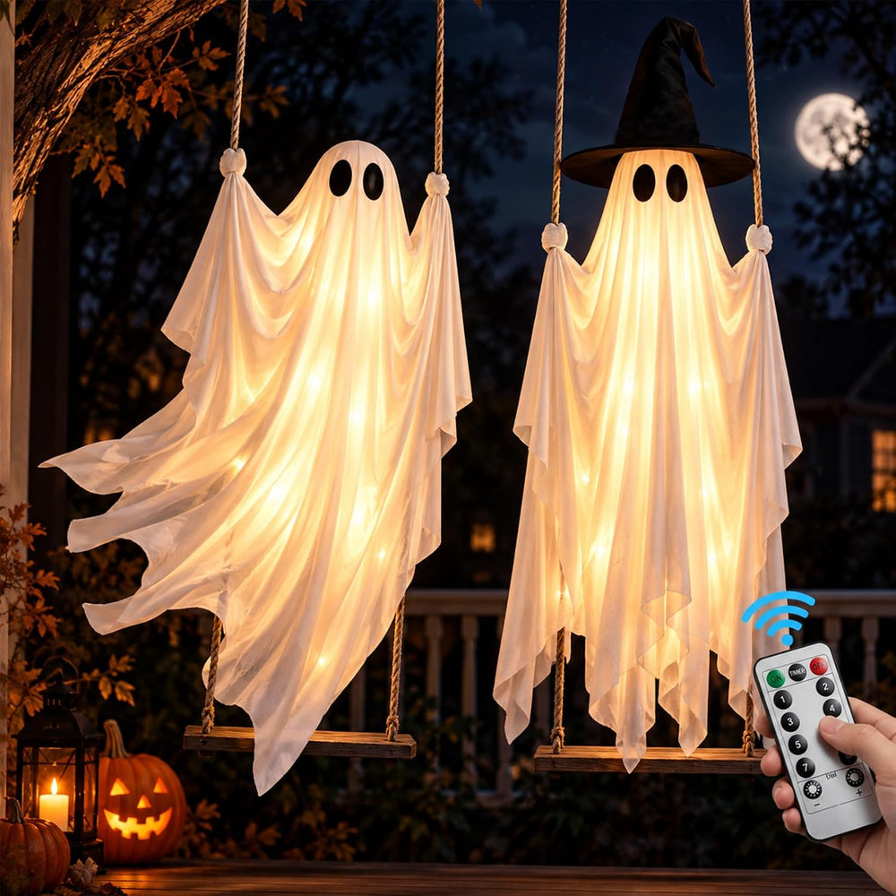 2-Pack Hanging Swinging Ghosts Outdoor Decor for Halloween