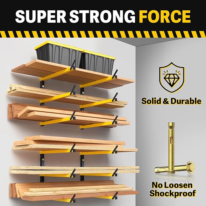 GREENER Lumber Storage Rack Folding Wood Storage Racks Wall-Mounted Metal Rac...