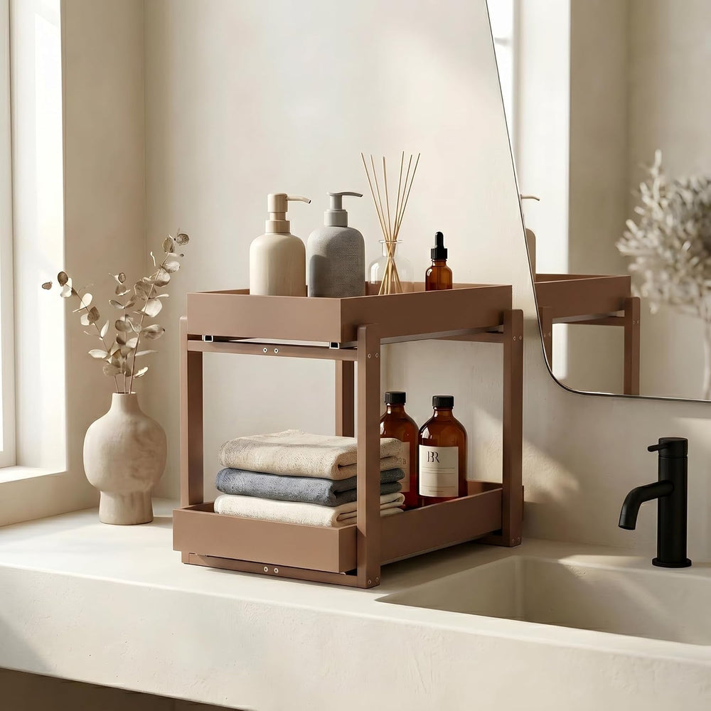 Bamboo Under Sink Storage 2 Tier Pull Out Cabinet Organizer