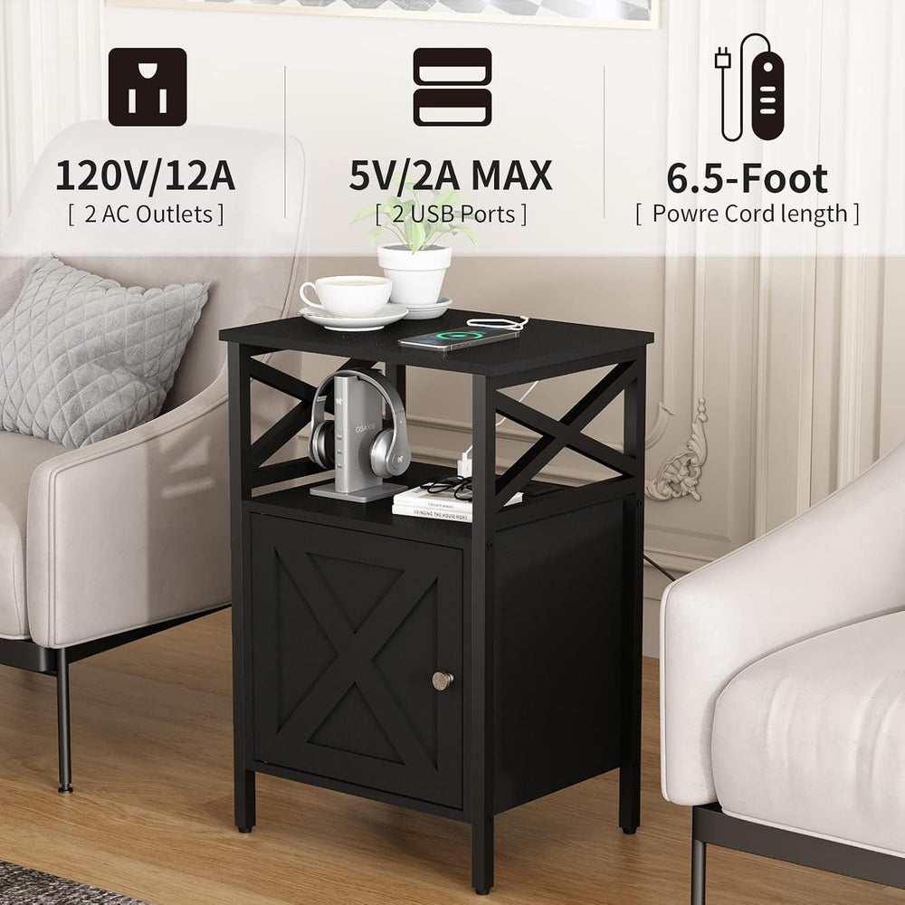 End Table with Charging Station, Side Table with Power Outlet & USB Ports