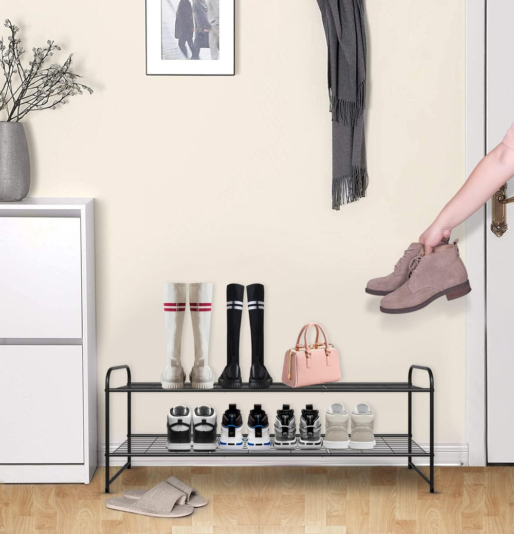 KEETDY 2-Tier Long Shoe Rack for Closet Metal Shoe Organizer for Entryway, Wi...