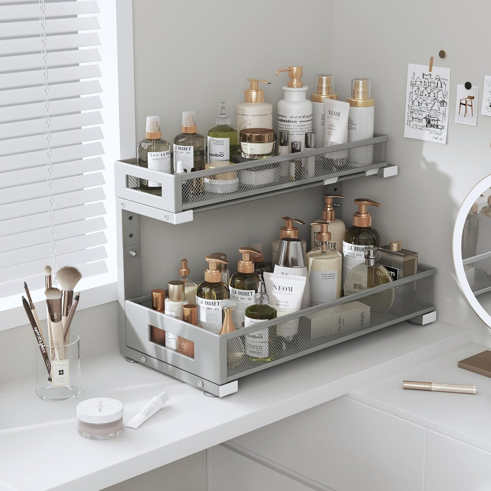 2 Pack 17IN Depth Under Sink Storage Organizer, Large 2-Tier Elegant Mesh Pul...