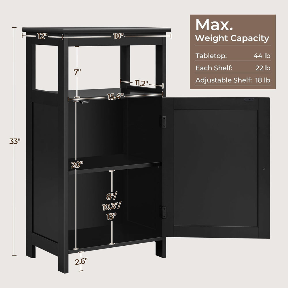 Yaheetech Small Bathroom Storage Cabinet with Door & Open Shelf, Black