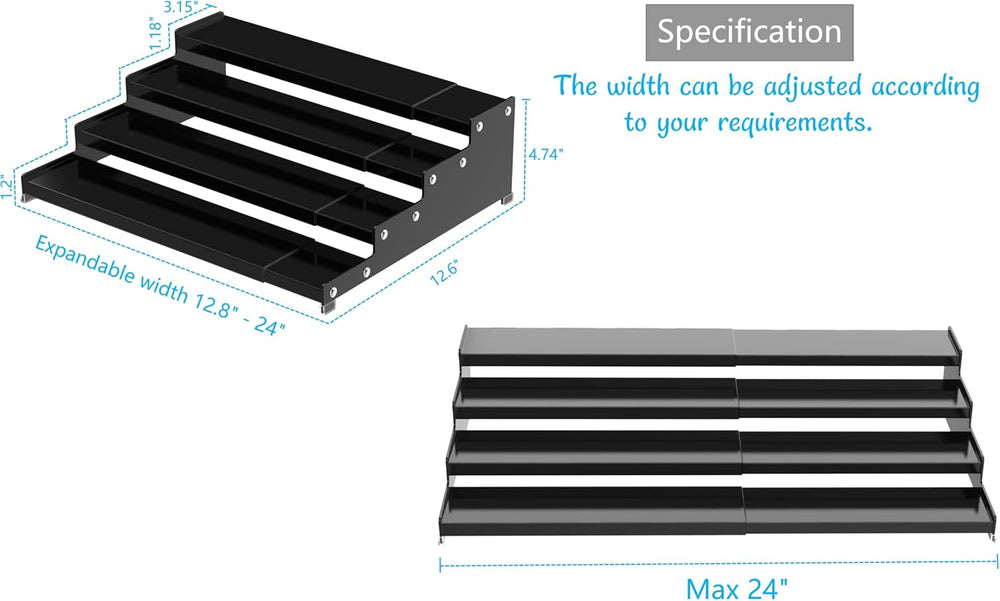 Jojocross Expandable 4-Tier Step Spice Rack Organizer for Kitchen Cabinet Mod...