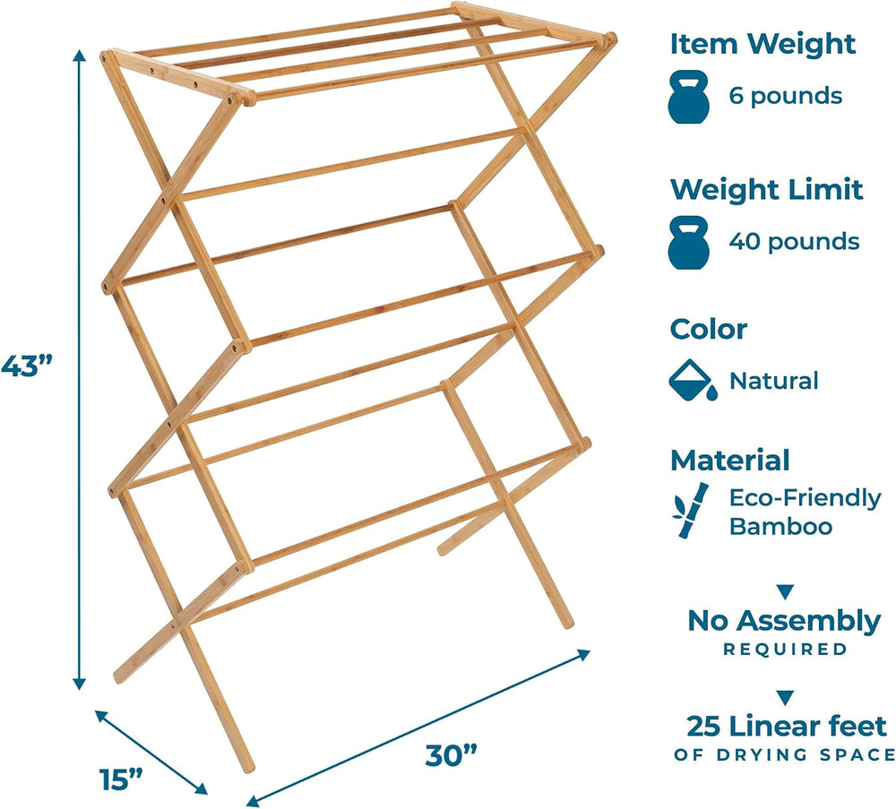 Honey-Can-Do Collapsible Bamboo Laundry Drying Rack, Foldable and Portable