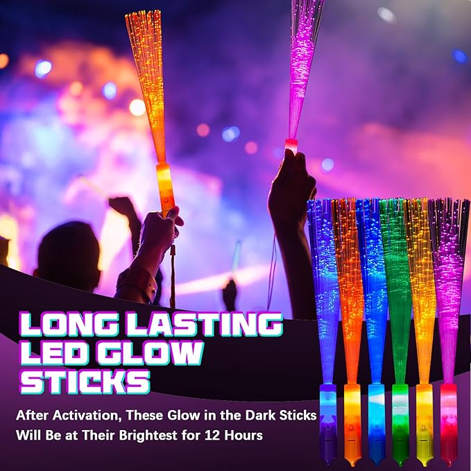 Lewtemi 60 Pack Fiber Optic Wand Glow Wand LED Light Up Wand Bulk with 3 Flas...