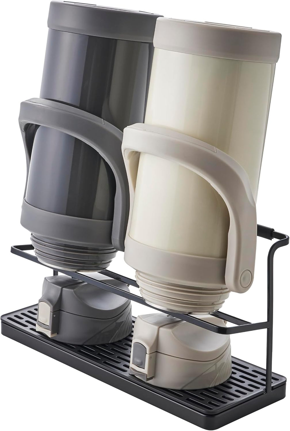 YAMAZAKI Home Two-Tier Bottle Drying Rack with Drainage Tray Stand, Black