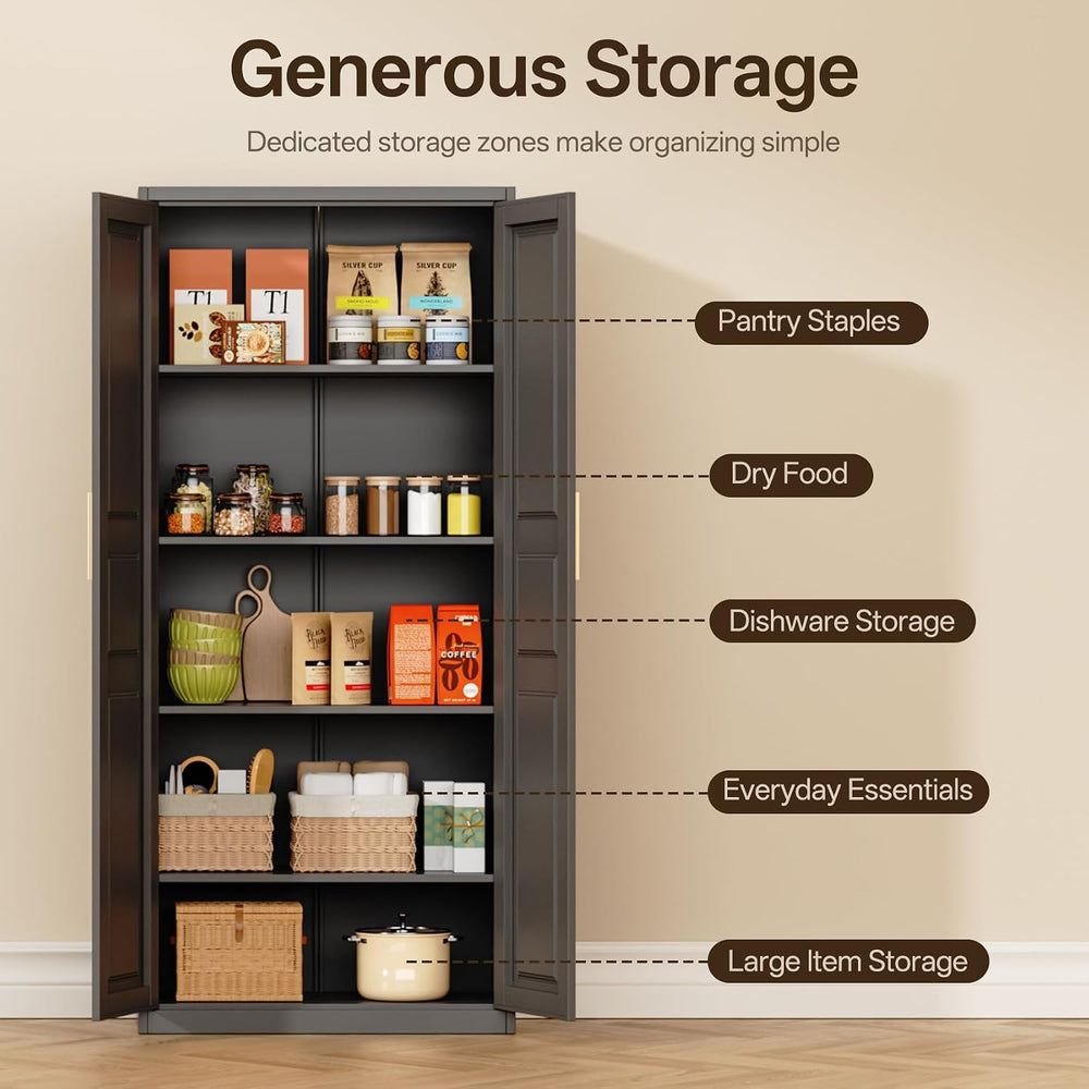 71" Metal Pantry Cabinet, Black Pantry Storage Cabinet with Doors and 4 ...