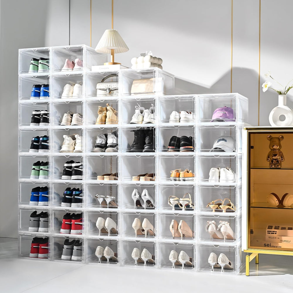 Large Shoe Boxes Clear Plastic Stackable,Drop Front Shoe Box with Clear Door,...