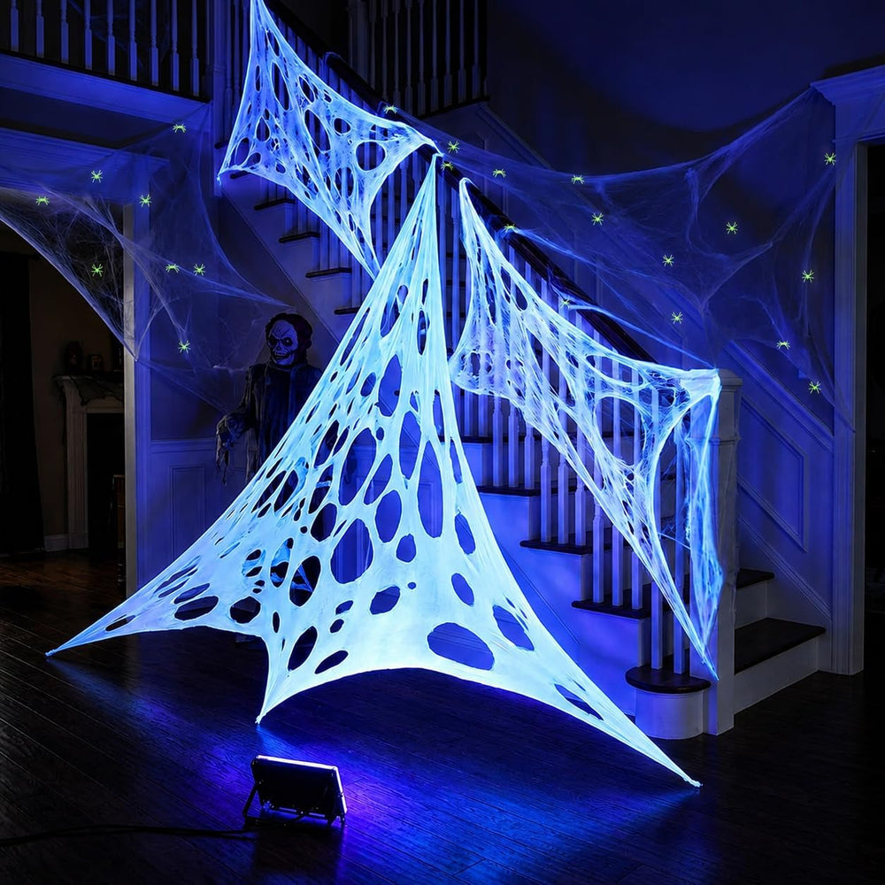 1360 Sqft Glow in the Dark Stretchy Spider Web Halloween Decoration