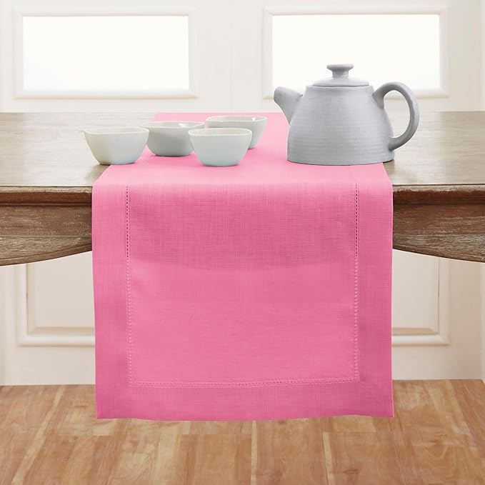 Solino Home Linen Flamingo Pink Table Runner 132 Inches Long - 100% Pure Line...