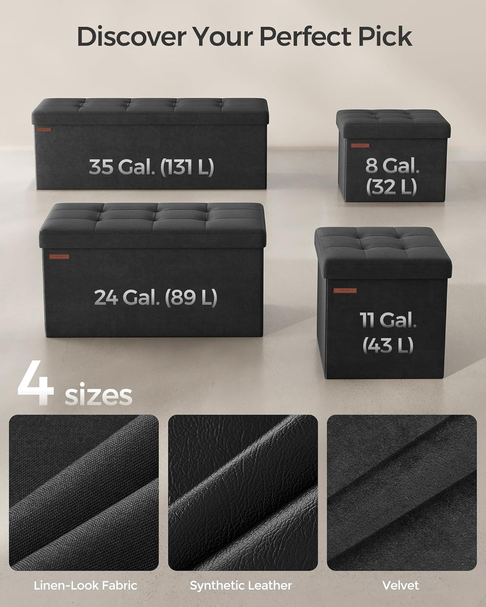 SONGMICS Storage Ottoman Bench, 30 Inches Velvet Foldable Foot Rest