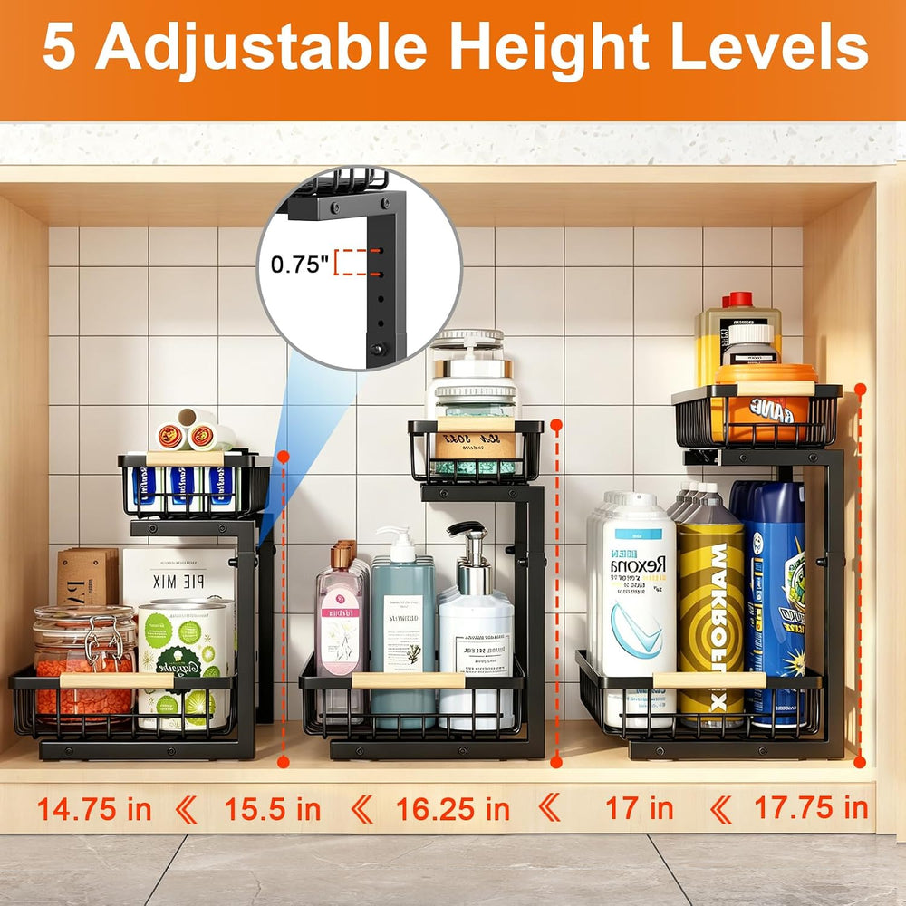 Under Sink Organizer, Adjustable 2 Tier Pull Out Kitchen Bathroom