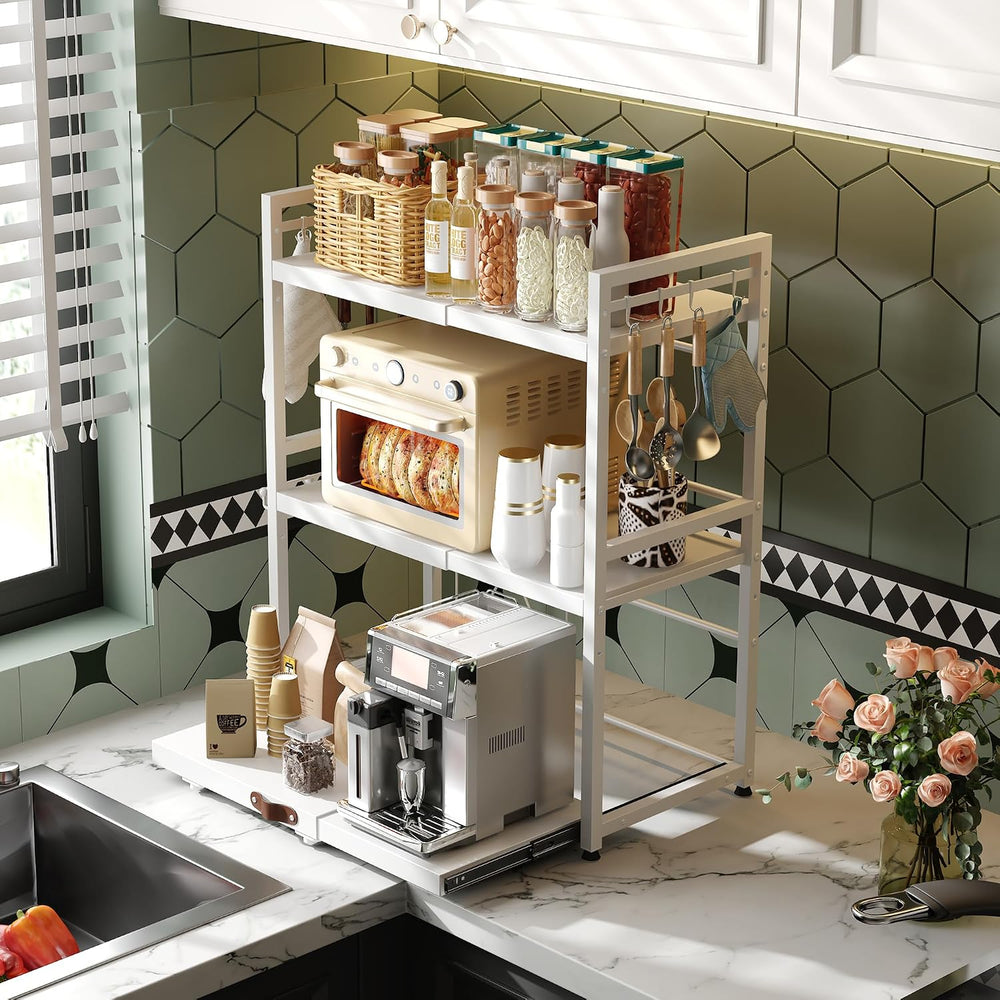 Expandable Microwave Stand,3 Tier Metal Kitchen Countertop Organizer Shelves ...