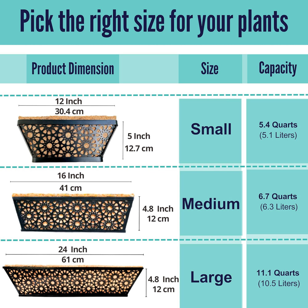 LaLaGreen Garden Wall Planter (16 in, 4 Pack) Black Window Box with Liner