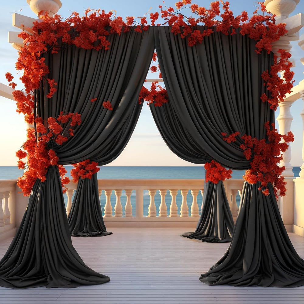 30 ft x 10 ft Wrinkle Free Black Backdrop Curtain for Parties, 6 Panels Silky...