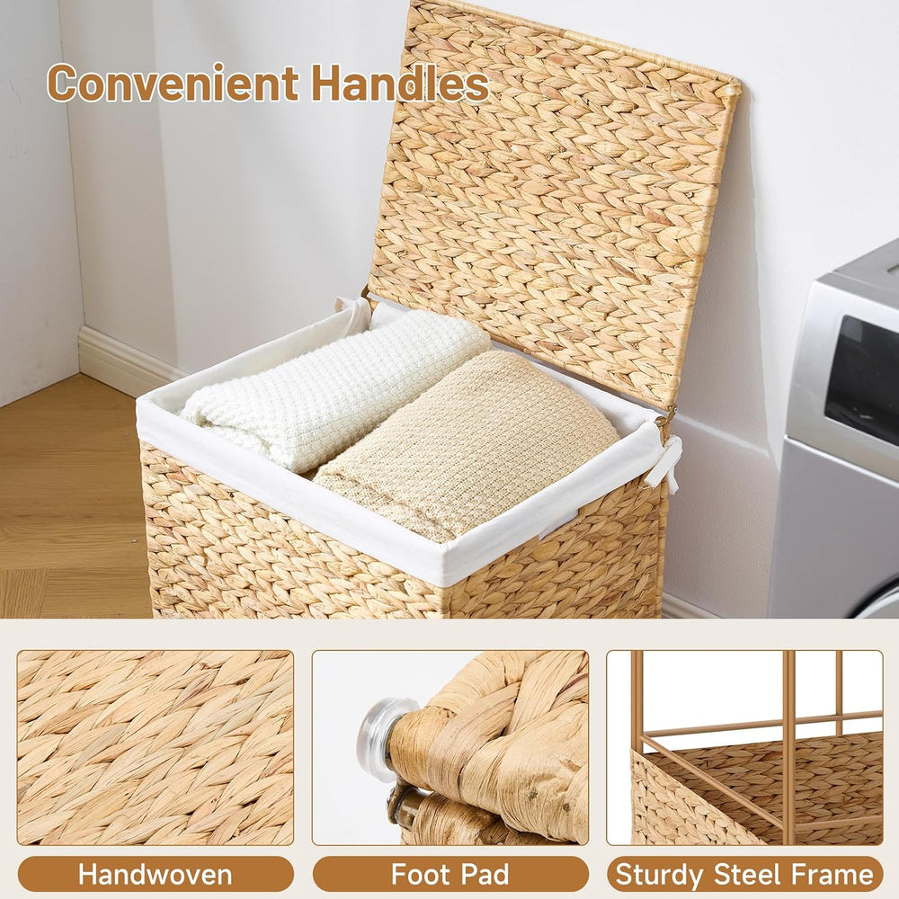 Water Hyacinth Storage Basket with Lid, 21.1 Gallon (80L) Wicker Shelf Basket...
