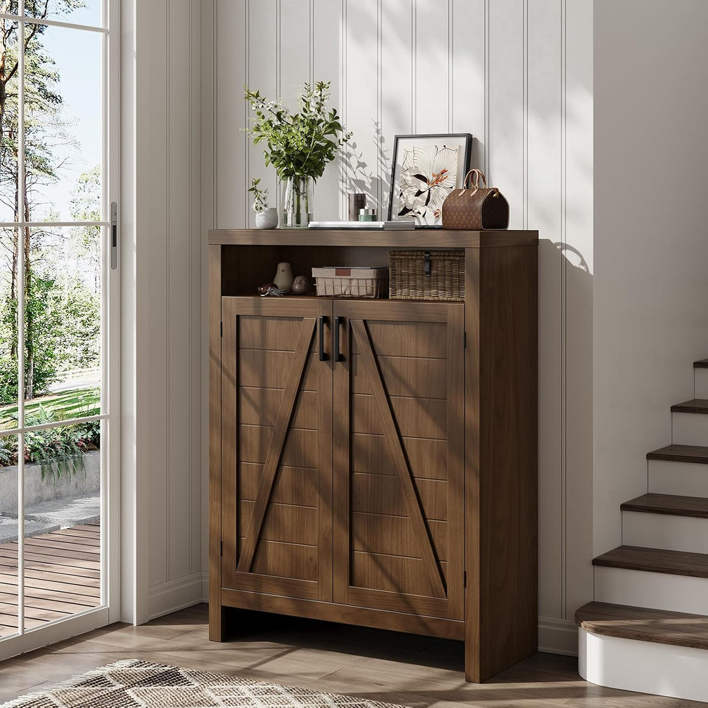 ONBRILL 6-Tier Shoe Cabinet with Door,Farmhouse Shoe Storage Cabinet,Walnut