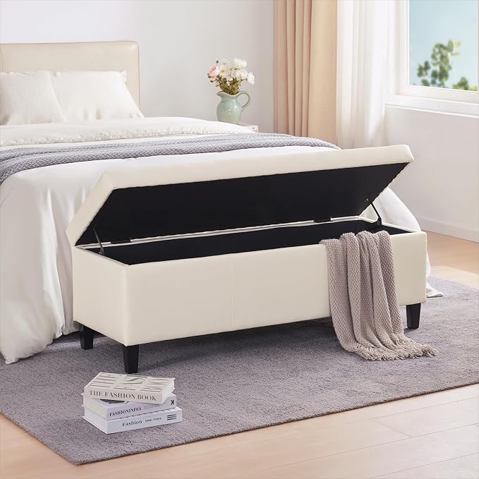 HUIMO Faux Leather Storage Ottoman Bench 50.3 inch Extra Long Upholstered