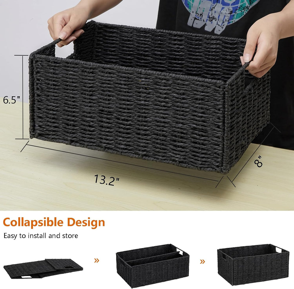 Wicker Storage Basket, Set of 2 Black Wicker Baskets for Bathroom