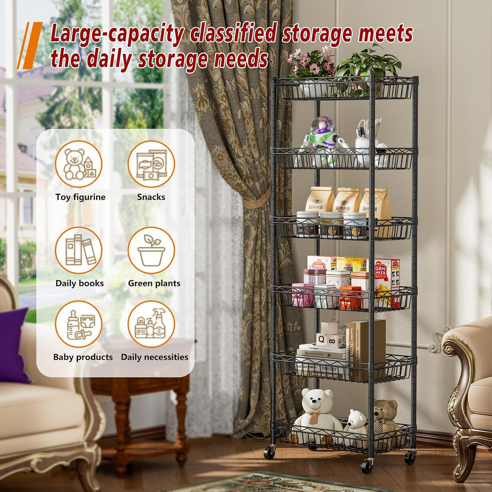 Basket Shelves Closet Rack with Wheels Metal Pantry Wire Shelf Unit