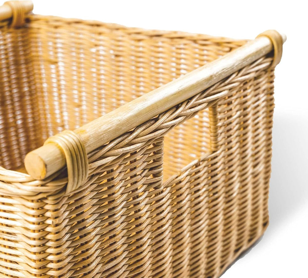 The Basket Lady Deep Pole Handle Wicker Storage Basket, M, Sandstone