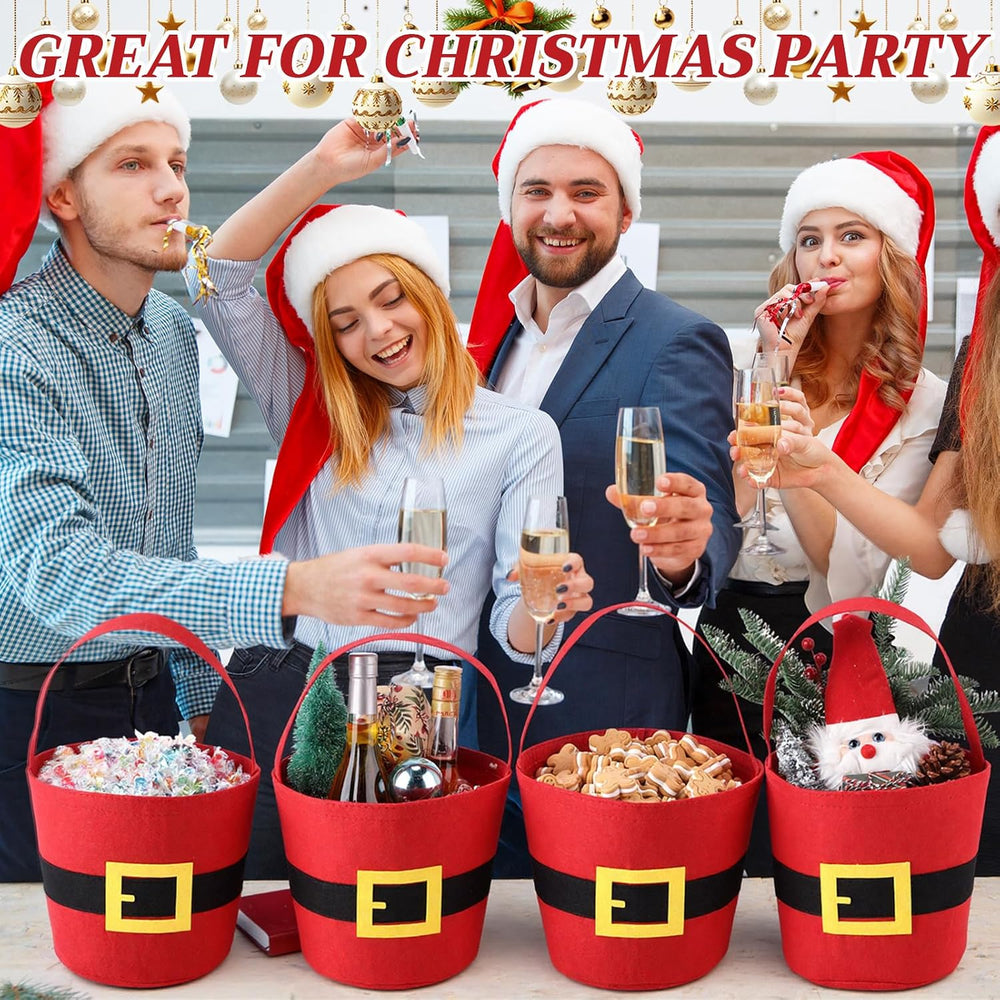 12 Pcs Christmas Felt Buckets with Handle, Santa Belt Holders