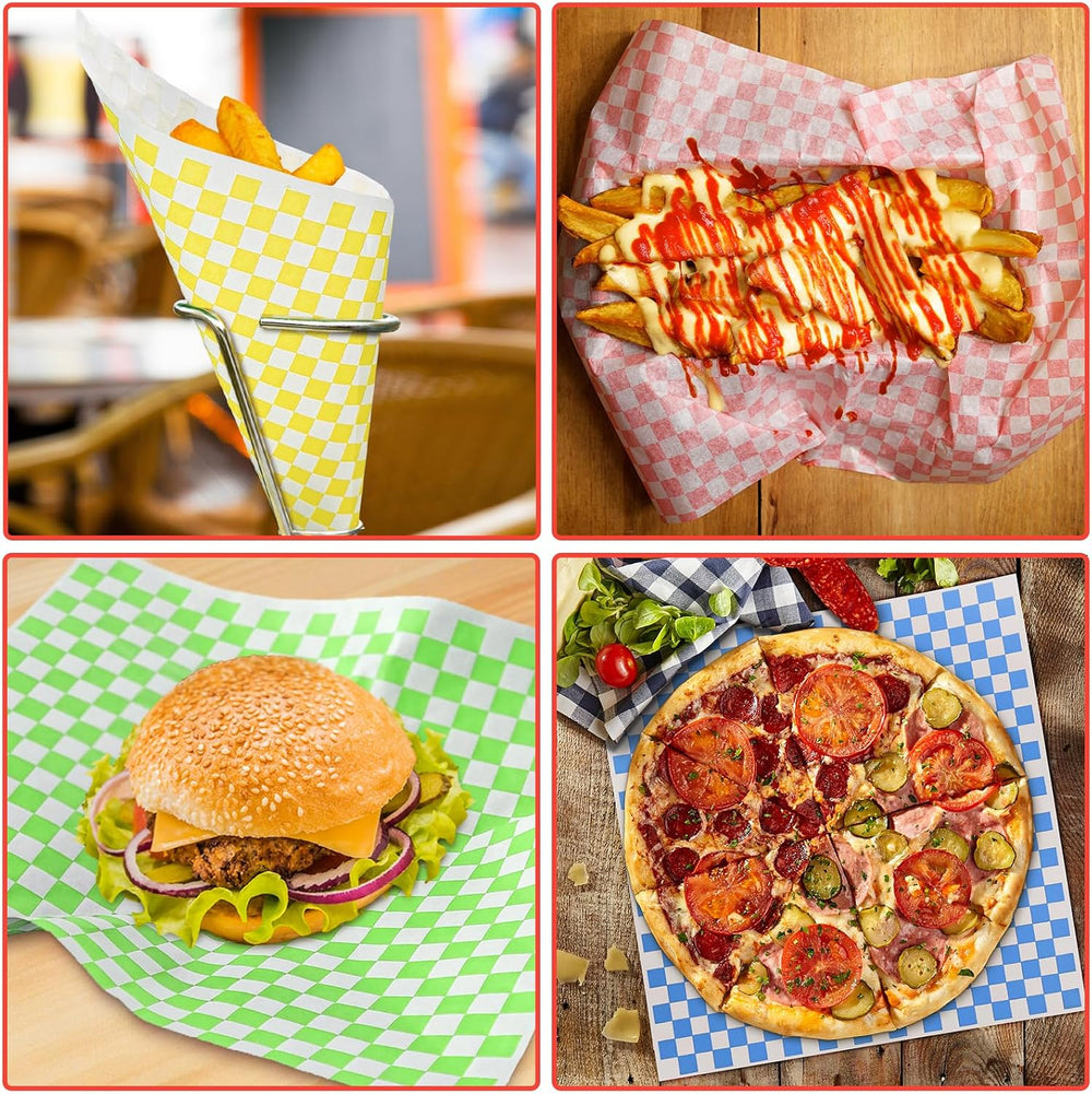 960 Pieces Wax Paper Sheets for Food, 12 x 12 inches Checkered Sandwich Wrapp...