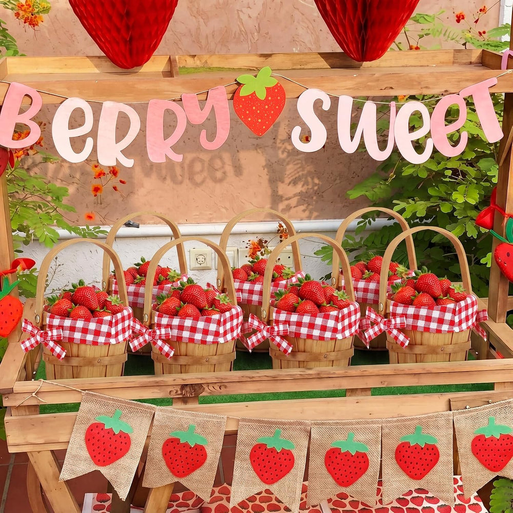 6 Pcs Mini Picnic Basket with Handle, Red White 4.7 X3.9in