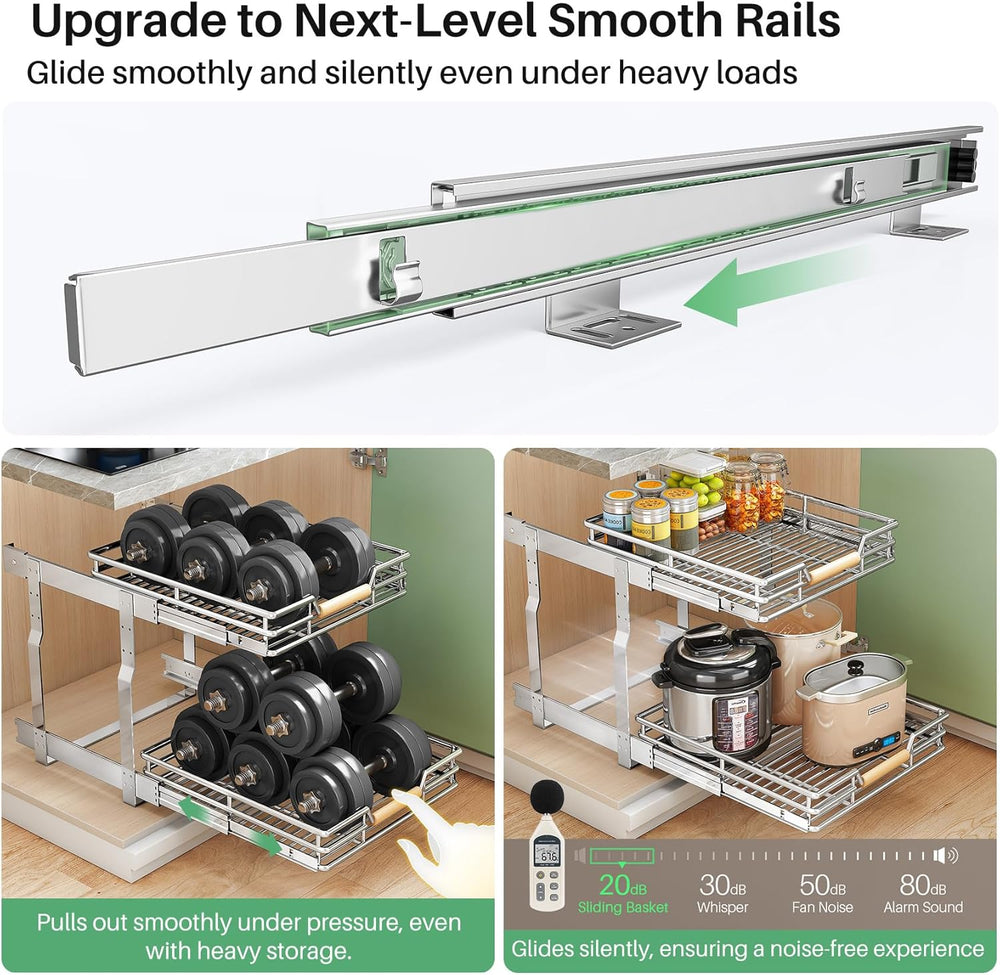 Pull out Cabinet Organizer, 2 Tiers 17"W X 21"D, Heavy Duty Smooth ...
