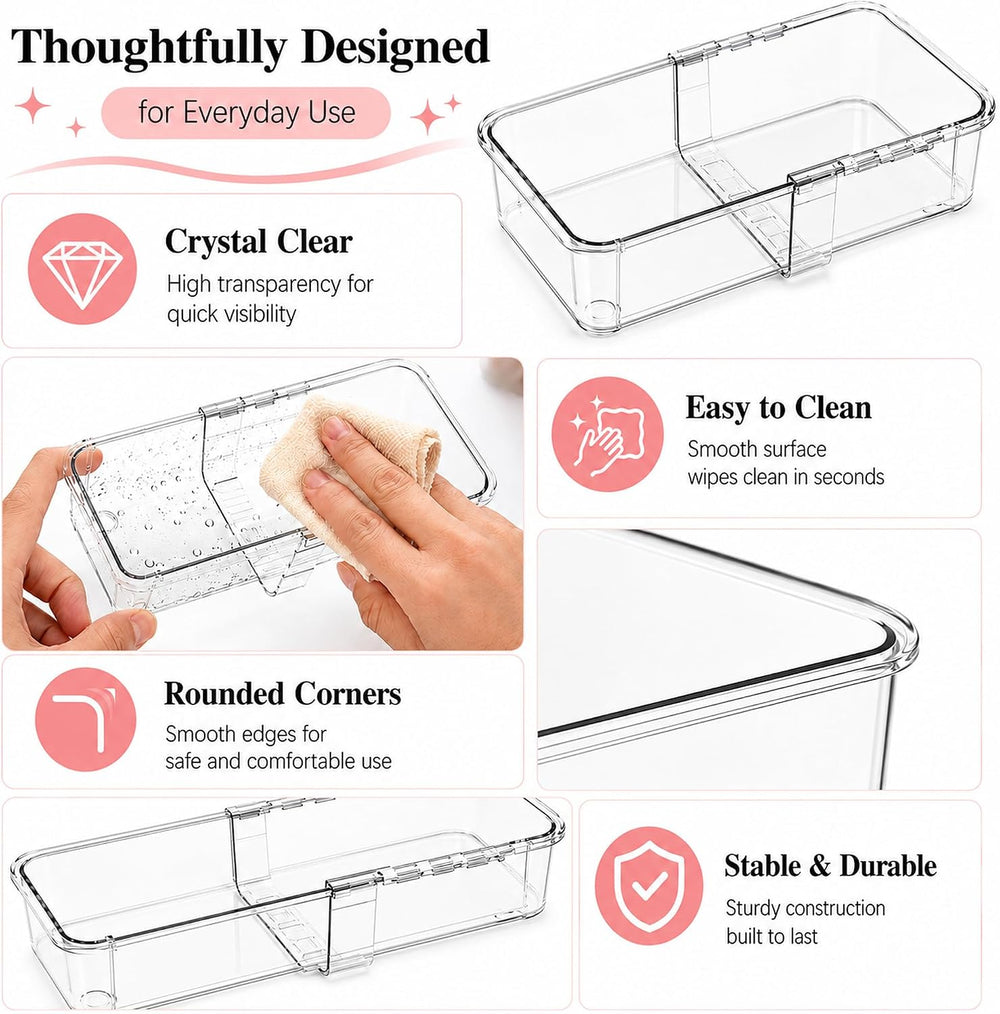 Adjustable Clear Drawer Storage Organizer, 16 Pack 3 Sizes Expandable Plastic...